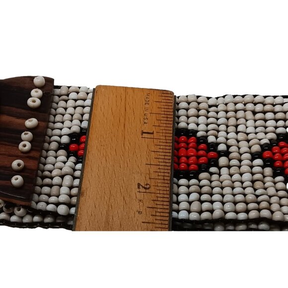 Wide Belt Stretch Red Star Flowers Beaded Boho Tribal Stretchy Wooden Buckle main image 9